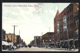 AK Saginaw, MI, Washington Avenue Looking North, Strassenbahn  - Tramways