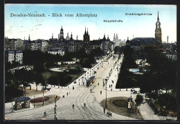 AK Dresden-Neustadt, Blick Vom Albertplatz Mit Hauptstrasse, Dreikönigskirche Und Strassenbahn  - Dresden