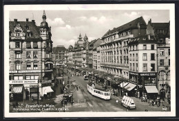 AK Frankfurt A. Main, Konstabler Wache Mit Geschäften Und Strassenbahn  - Tramways