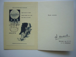 Avion / Airplane / APOLLO XI / First Man On The Moon / Card Signed By Belgian Minister E ANSEELE - Espace