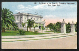 SAN DIEGO Residence Of Mr. John D. Spreckels, Coronado Sent 1918 To France - San Diego