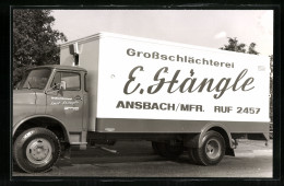 Fotografie Ackermann-Fahrzeugbau Wuppertal, Lastwagen Aufbauten, LKW Fa. E. Stängle Grossschlächterei In Ansbach Mfr.  - Automobile