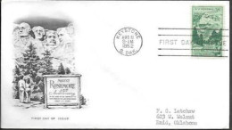 USA FDC Cover 1952. Mount Rushmore. Keystone South Dakota. Presidents - 1951-1960