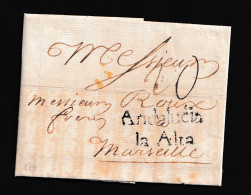 1763 (4 NOV) Cádiz A Marsella. Marca “Andalucia/Alta” En Negro. Porteo Mns. “20” Soles. Precioso Ejemplar. - ...-1850 Préphilatélie