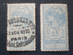 FRANCE FRANCIA QUITTANCES FISCAUX 1891 MEDAILLON DE TASSET VARIETE BLUE BLUE CLAIR - 1859-1959 Used