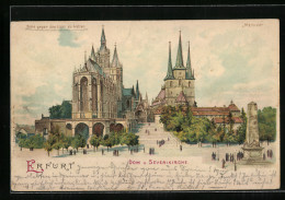 Lithographie Erfurt, Dom & Severikirche, Vollmond  - Erfurt