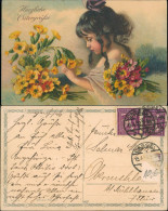 Ansichtskarte  Ostergrüße Mädchen Blumen Künstlerkarte 1922 - Pâques