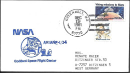 US Space Cover 1981. Launch Rocket "Ariane 1" LO4 Launch. Greenbelt Goddard SFC - United States