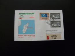 Lettre Premier Vol First Flight Cover Zurich Antananarivo Boeing 747 Air Madagascar 1986 - Poste Aérienne