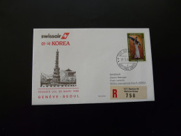 Lettre Premier Vol First Flight Cover Geneve -> Seoul Korea Swissair 1986 - Poste Aérienne