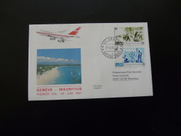 Lettre Premier Vol First Flight Cover Geneve Port Louis Air Mauritius 1987 - Poste Aérienne