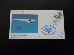 Lettre Transportée à Bord Du Concorde Flown Cover 20 Ans Vol Flight Mac 1 Roissy Val D'Oise 1989 - Concorde