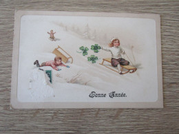 FANTAISIE ILLUSTREE BONNE ANNEE ENFANTS LUGE TREFLES CHUTE - New Year