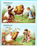 Lot De 2 Chromos Chocolat Louit. Enfants Et Poussin Géant. - Louit