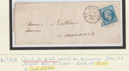 1862 - PARIS - CERCLE DE POINTS ! DIAMETRE 23 Mm LETTRE RARE Avec CAD POTHION 1366 (IND 25) => NEMOURS - 1849-1876: Classic Period