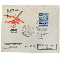 !!! BELGIQUE, PLI AÉRIEN DE 1953, COMÉMMO DU PREMIER VOL RÉGULIER PAR HÉLIBUS LILLE-BRUXELLES VIA SABENA - Briefe U. Dokumente