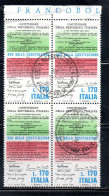 ITALIA REPUBBLICA ITALY 1978 30° ANNIVERSARIO DELLA COSTITUZIONE CONSTITUTION LIRE170 QUARTINA BLOCK USATO USED OBLITERE - 1971-80: Oblitérés