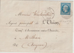 1860 - PARIS - CERCLE DE POINTS SUP ! DIAMETRE 23 Mm LETTRE IMPRIMEE (SC) ! Avec CAD POTHION 1365  => MILLAU - 1849-1876: Période Classique