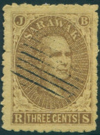 Malaysia Sarawak 1869 SG1 3c Brown On Yellow Sir James Brooke FU - Sarawak (...-1963)