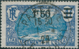 French Oceania 1916 SG70 1f.50 On 1f Light Blue And Blue Valley Of Fautaua FU - Autres & Non Classés