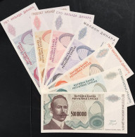 BOSNIA HERZEGOVINA 7 Banconote 1993 Da 5000 A 500000000 Dinari Fds  LOTTO 400 - Bosnia And Herzegovina