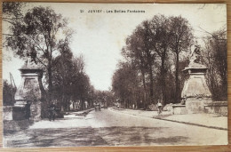 Juvisy - 2 CPA Les Belles Fontaines. ANIMEE (voitures, Passant, Vélo); Le Pont Des Belles-Fontaines, Circ. 1918 - Juvisy-sur-Orge