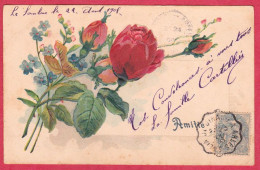 A111- FANTAISIES FLEURS ROSES BELLE CARTE FORTEMENT GAUFREE CACHET AMBULANT SALINS DE GIRAUD ARLES PRECURSEUR EN1905 - Flowers