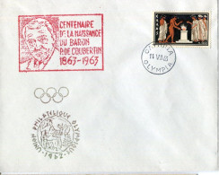 X1008 Greece,special Red Postmark 1963 From Olympia For The Centenary Of Birth Of Baron De Coubertin - Other & Unclassified