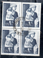 ITALIA REPUBBLICA ITALY REPUBLIC 1978 TOMMASO GUIDI DETTO IL MASACCIO PITTORE LIRE170 QUARTINA BLOCK USATO USED OBLITERE - 1971-80: Oblitérés