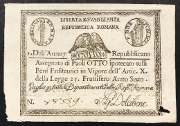 PONTIFICIO REPUBBLICA ROMANA ASSEGNATI  8   PAOLI 1798 ANNO 7° Raro  LOTTO 404 - [ 9] Collections