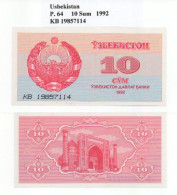 Usbekistan  P.64  10 Sum 1992 UNC - Usbekistan