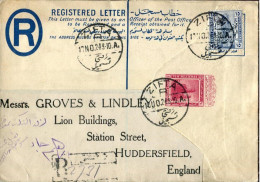 X1013 Egypt,circuled Registered Letter 1924 From Zifta To England - Covers & Documents