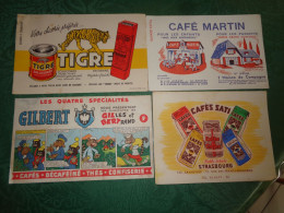 Lot De 4 Buvards - Café Sati - Martin - Gilbert - Chicorée Tigre  - Réf.109. - Koffie En Thee