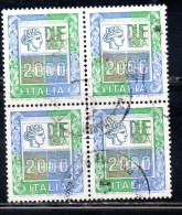 ITALIA REPUBBLICA ITALY REPUBLIC 1978 1987 ALTI VALORI HIGHT VALUES 1979 LIRE 2000 QUARTINA USATA BLOCK USED OBLITERE' - 1971-80: Oblitérés