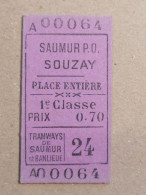 Ticket Tramways De Saumur Et Banlieue - Autres & Non Classés