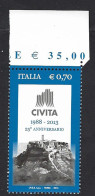 Italia 2013; Logo E Borgo Di Civita Di Bagnoregio; Bordo Superiore. - 2011-20: Mint/hinged