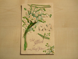 Carte Postale Ancienne En Relief  1908 MUGUET - Nouvel An