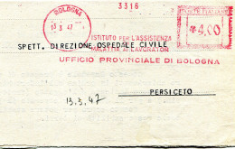 Italia Affrancatura Meccanica Bologna 1947 Istituto Per L'assistenza Di Malattia Ai Lavoratori  Scalpellata Ema Meter Am - Franking Machines (EMA)