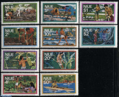 Niue 1976 Definitives, Economy 10v White Border, Mint NH, Nature - Transport - Various - Fishing - Ships And Boats - A.. - Fishes