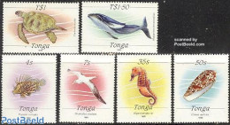 Tonga 1989 Definitives 6v, Mint NH, Nature - Birds - Fish - Sea Mammals - Shells & Crustaceans - Turtles - Fishes