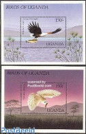 Uganda 1987 Birds 2 S/s, Mint NH, Nature - Birds - Birds Of Prey - Fish - Owls - Fishes