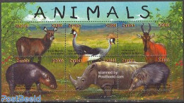 Zambia 2001 Animals 6v M/s /Defussa Waterbuck, Mint NH, Nature - Animals (others & Mixed) - Birds - Rhinoceros - Zambia (1965-...)