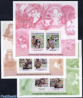 Congo Dem. Republic, (zaire) 2005 Scouting 3x2v In M/s, Mint NH, Nature - Sport - Birds - Monkeys - Mushrooms - Owls -.. - Funghi