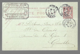 Voiron. Cachet De L'entreprise Coeur & Rossignol, Entrepreneurs, (ex Berd & Burtin) Sur Entier Postal 1904 (A17p96) - Voiron