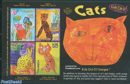 Gambia 2006 Children Drawings, Cats 4v M/s, Mint NH, Nature - Cats - Art - Children Drawings - Gambia (...-1964)