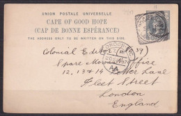 CAPE OF GOOD HOPE/CAP DE BONNE ESPERANCE. 1897/Cape Colony, One-penny Used Postal Stationery Card/revalued. - Cape Of Good Hope (1853-1904)