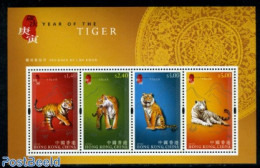 Hong Kong 2010 Year Of The Tiger 4v M/s, Mint NH, Nature - Various - Cat Family - New Year - Unused Stamps