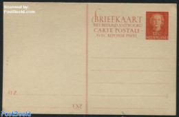 Netherlands 1950 Reply Paid Postcard 12+12c Orangered, Unused Postal Stationary - Lettres & Documents