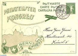 Switzerland 1929 Postcard 7.5r, Philatelists Congress Bern 1929, Used Postal Stationary, Transport - Aircraft & Aviation - Lettres & Documents