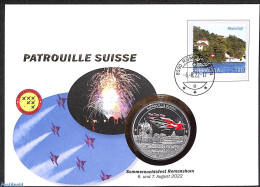 Switzerland 2022 Patrouilles Suisse Special Cover With Token (numisbrief), Postal History, Transport - Aircraft & Avia.. - Brieven En Documenten